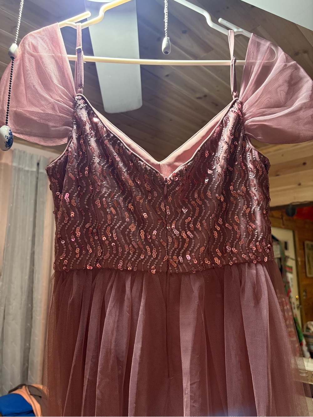 Mauve Sequin Tulle Party Dress